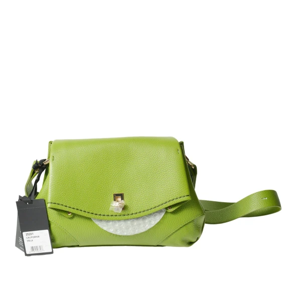 Borsa in pelle martellata a grana grossa verde mela