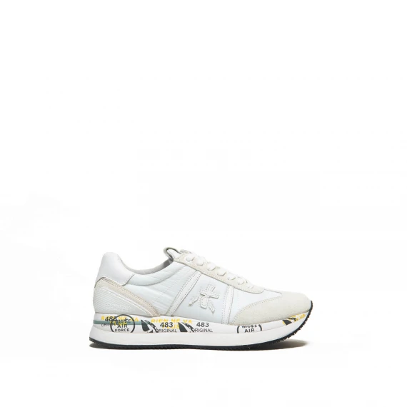 Sneaker Premiata donna modello Conny in suede e tessuto tecnico bianco