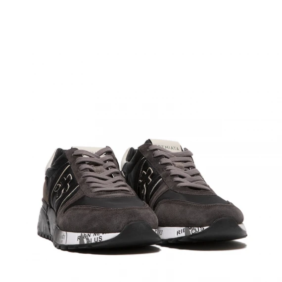 Sneaker Lander in suede grigio scuro e tessuto tecnico nero 