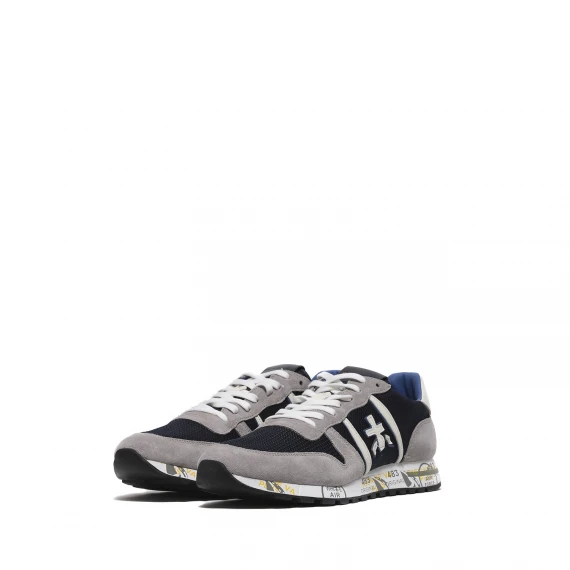 Sneaker Premiata Eric in suede sabbia e tessuto tecnico blu 