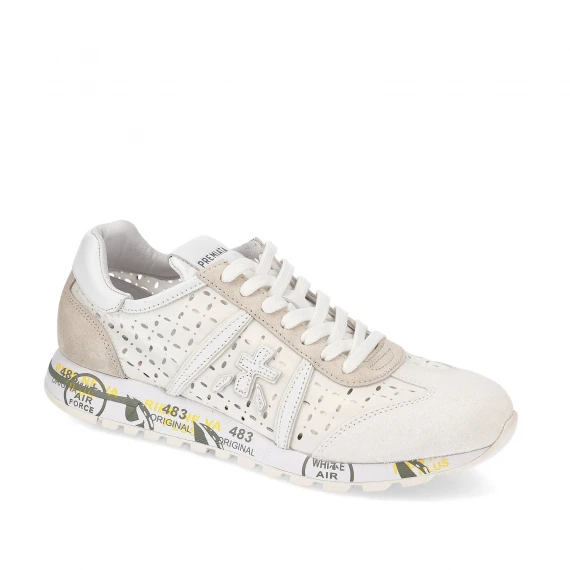 Sneakers Lucy in pelle laserata e suede bianca 