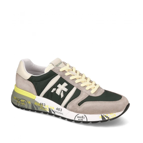 Sneakers Premiata Lander in suede sabbia e tessuto tecnico verdone