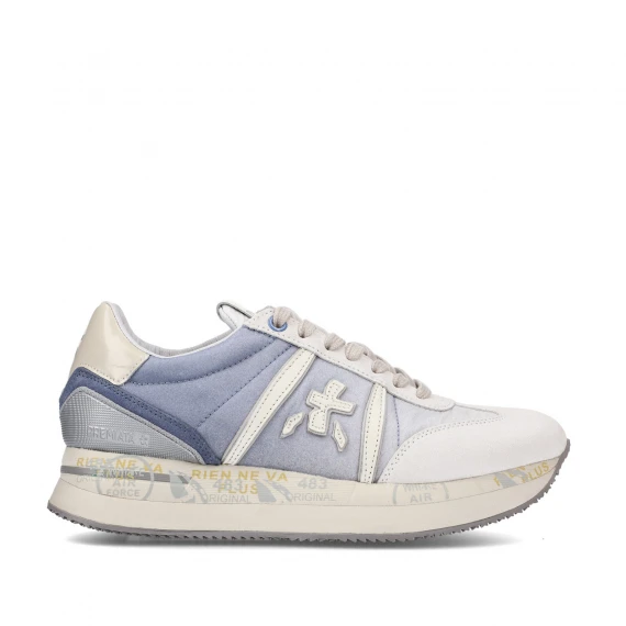 Sneakers Conny in suede bianco e nylon sfumato azzurro 