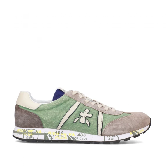 Sneakers Lucy in suede grigio e tessuto verde 