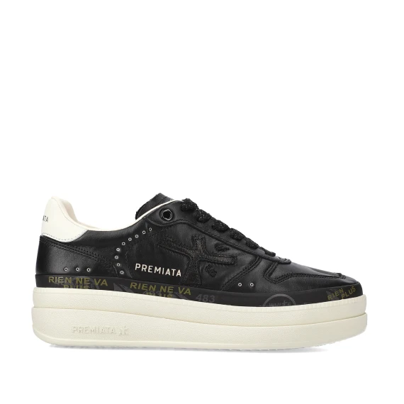 Sneakers Micol in pelle nera topponcino bianco