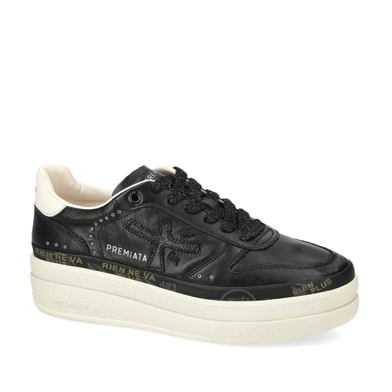 Sneakers Micol in pelle nera topponcino bianco