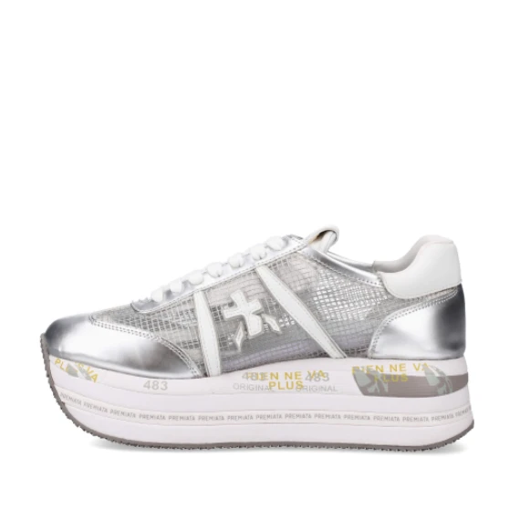 Sneakers Beth in pelle argento e tessuto tecnico a rete trasparente