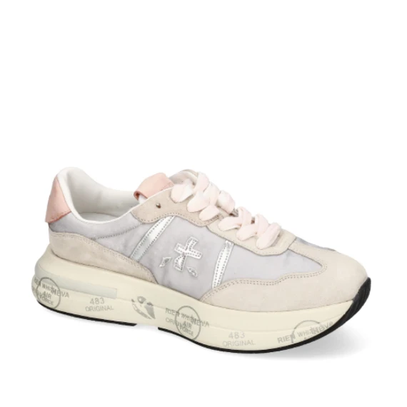 Sneakers Cassie in suede rosato e tessuto tecnico bianco ghiaccio
