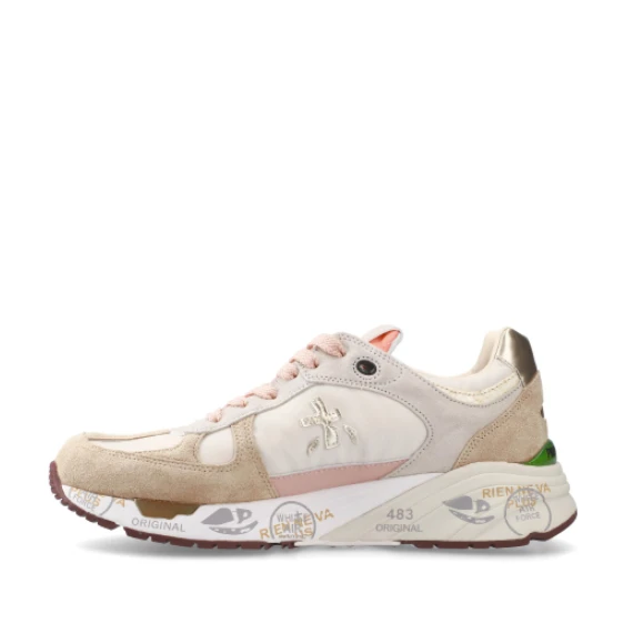 Sneakers Mased in suede e tessuto beige con particolari in pelle rosa