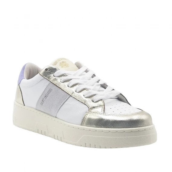Sneakers in pelle bianca e platino 