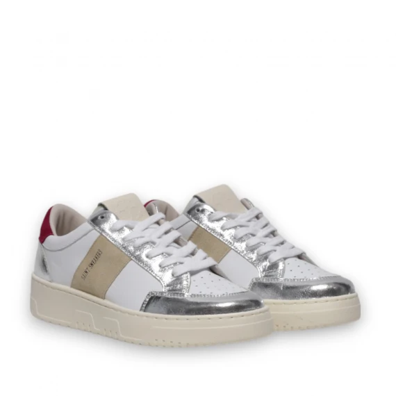 Sneakers in pelle bianca e argento