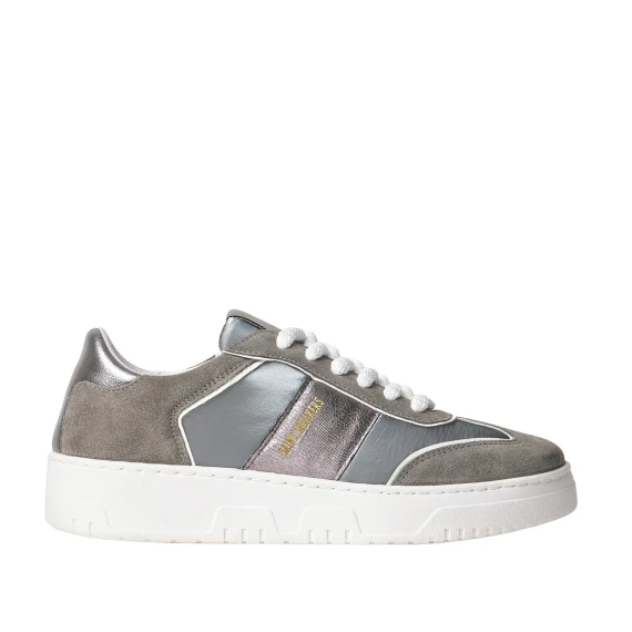 Sneakers in suede grigio e pelle canna di fucile