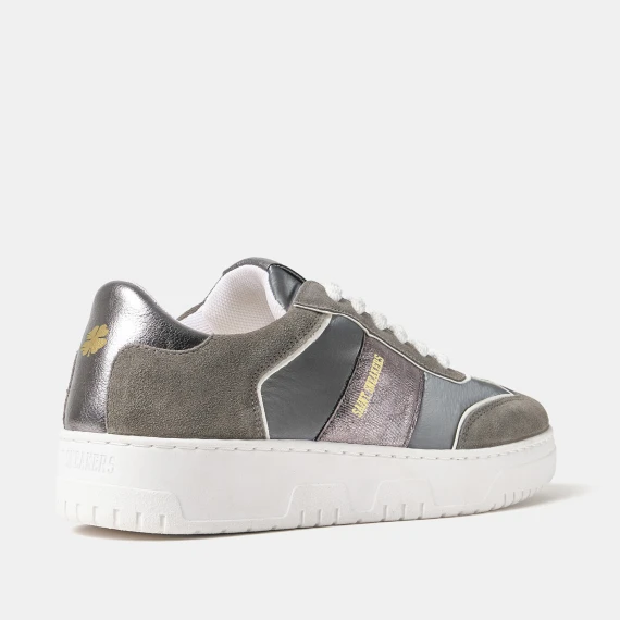 Sneakers in suede grigio e pelle canna di fucile