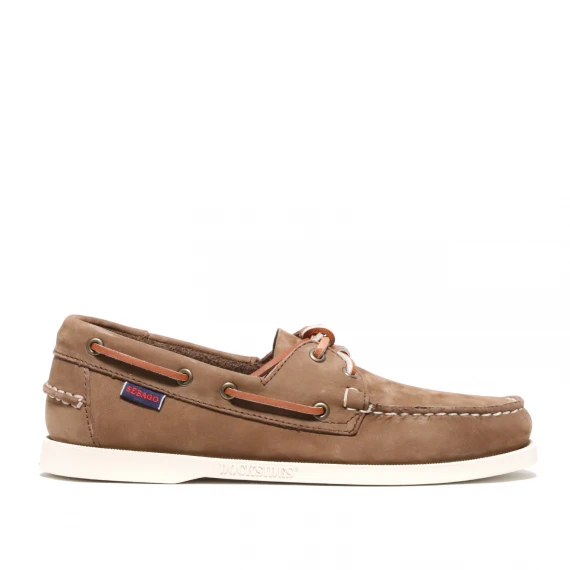 Mocassino Docksides Portland in nabuck marrone con suola in gomma bianca