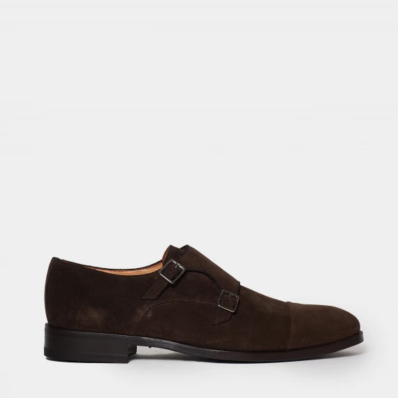 Scarpa doppia fibia realizzata in suede marrone scuro