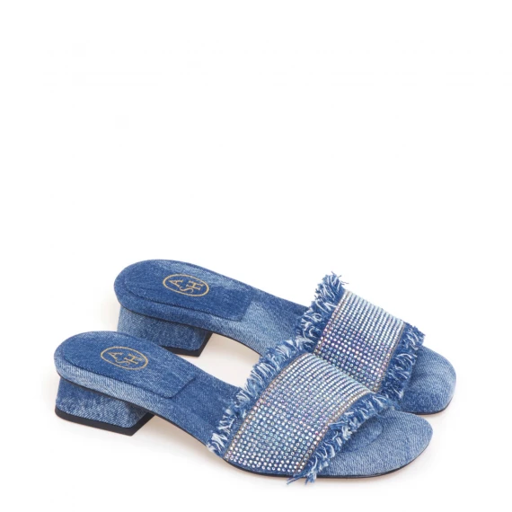 Ciabattina in tessuto jeans e strass 