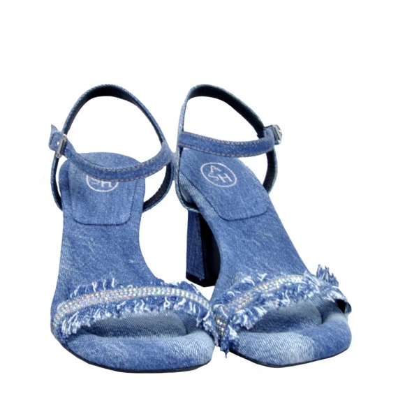 Sandalo Lover in tessuto jeans e strass 