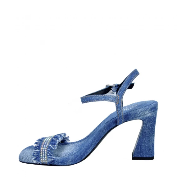 Sandalo Lover in tessuto jeans e strass 