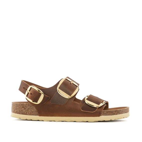 Sandalo Milano Big Buckle in pelle nabuk cognac oliata 