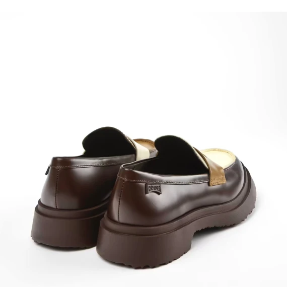 Mocassino twins in pelle marrone beige e avorio 