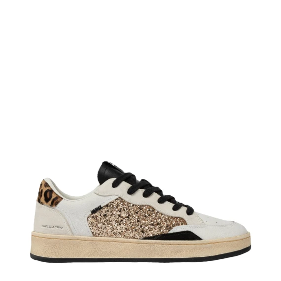 Sneakers Chelsea Gold in pelle bianca e dettagli animalier 