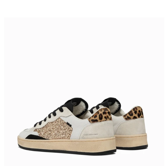 Sneakers Chelsea Gold in pelle bianca e dettagli animalier 