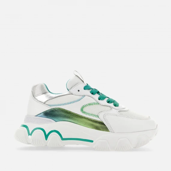 Sneakers Hyperactive in pelle Bianco Argento Verde 