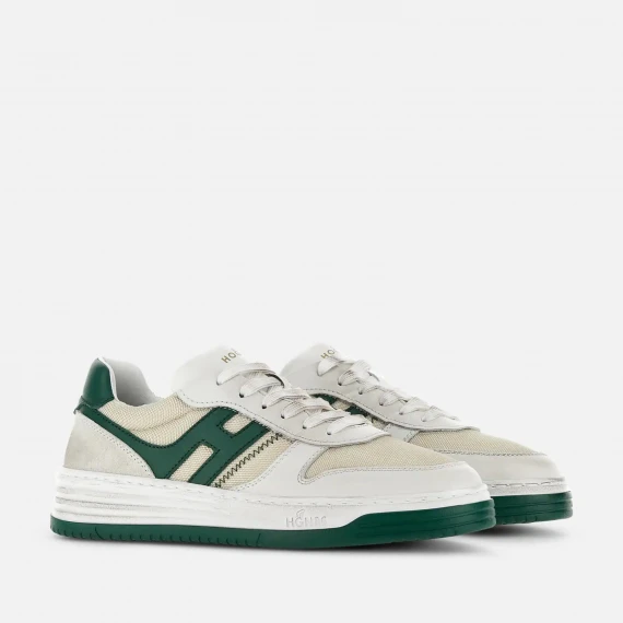 Sneakers H630 in pelle bianca e verde 