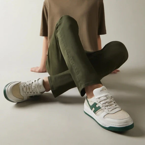 Sneakers H630 in pelle bianca e verde 