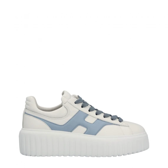 Sneakers H-Stripes in pelle bianca e celeste 