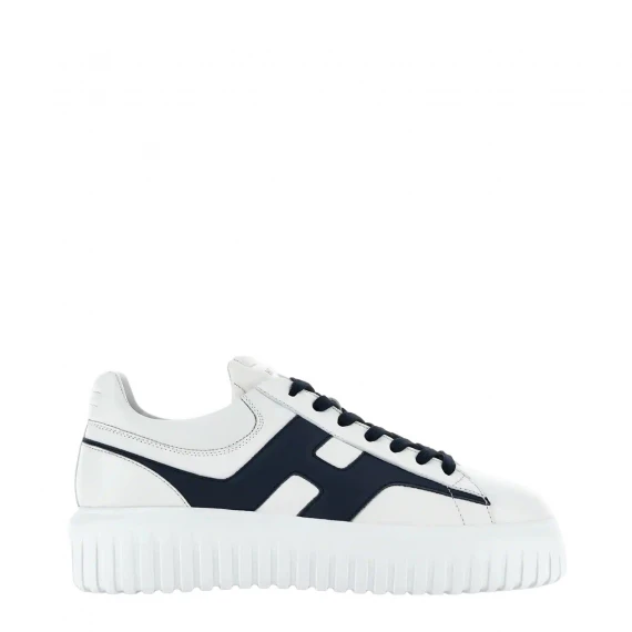 Sneakers H-Stripes in pelle bianca e blu  - Taglia 44.5 - Hogan