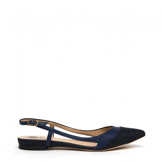 Slingback 2006 in pelle blu e tessuto lurex blu 