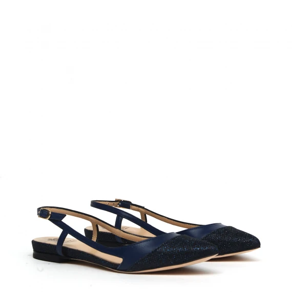 Slingback 2006 in pelle blu e tessuto lurex blu 