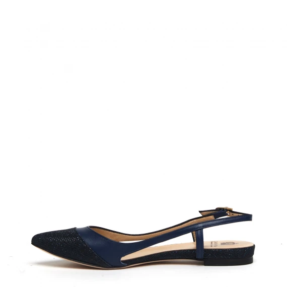 Slingback 2006 in pelle blu e tessuto lurex blu 