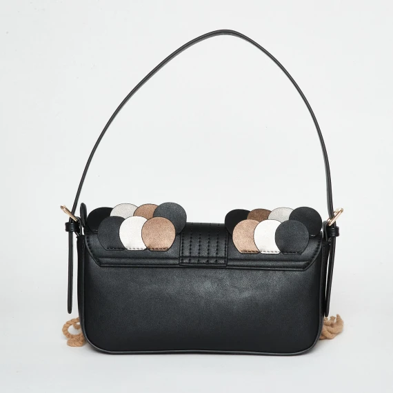 Borsa a mano in ecopelle e lana nera