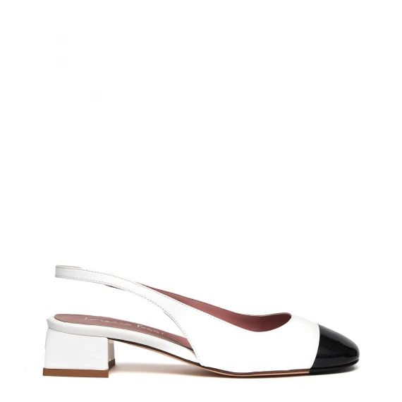 Slingback 41453 in pelle bianca e punta nera 