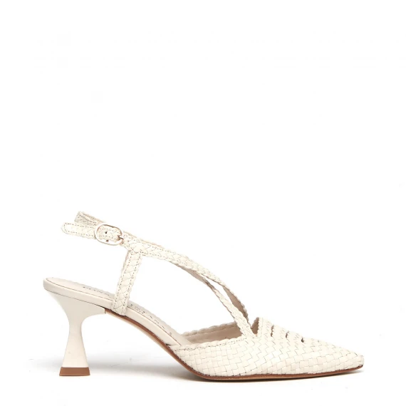 Slingback 10792 in pelle intrecciata panna 