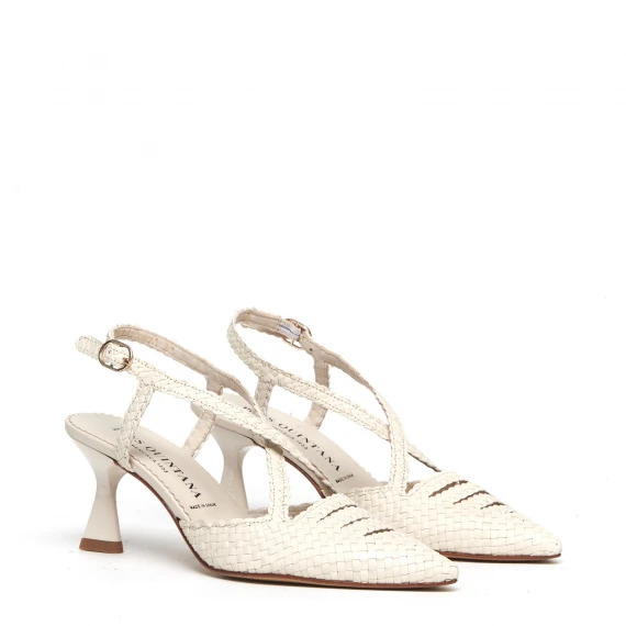 Slingback 10792 in pelle intrecciata panna 