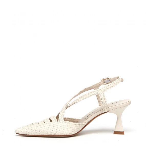 Slingback 10792 in pelle intrecciata panna 