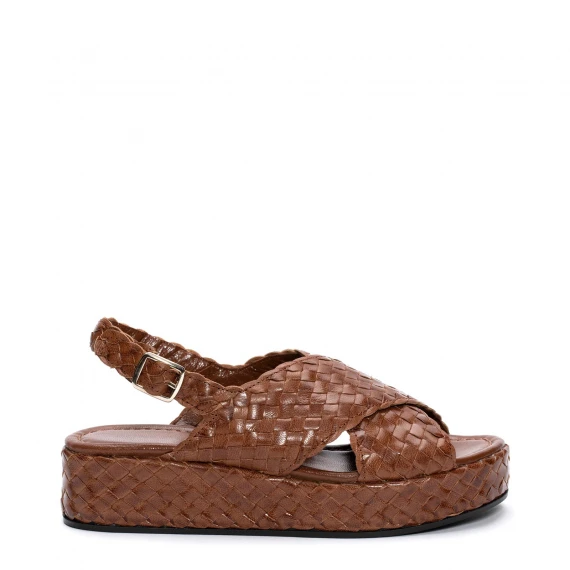 Sandalo 9806 in pelle intrecciata marrone 