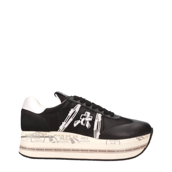 Sneakers Beth 6953 in pelle e tessuto nera 