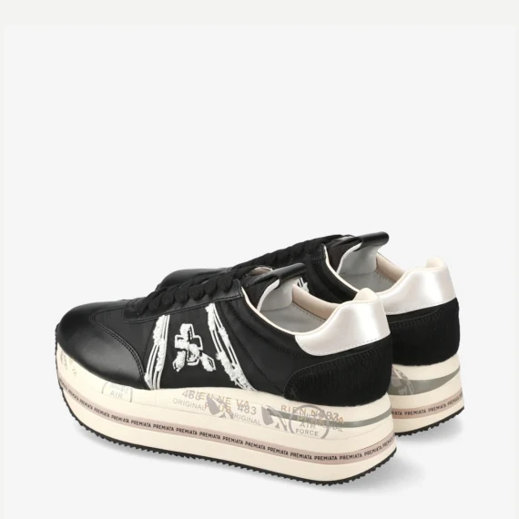 Sneakers Beth 6953 in pelle e tessuto nera 