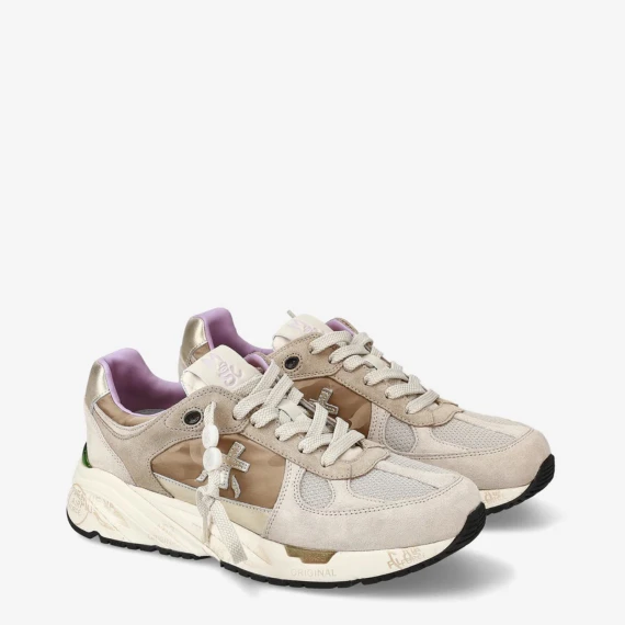 Sneakers Mased 7004 in pelle scamosciata e tessuto beige 