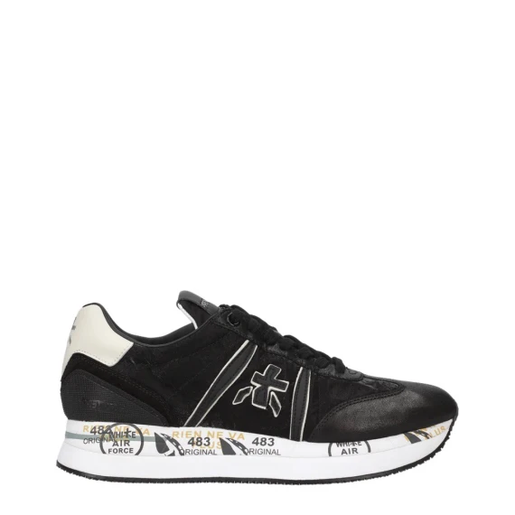 Sneakers Conny 6987 in pelle scamosciata e tessuto nero 