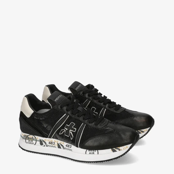 Sneakers Conny 6987 in pelle scamosciata e tessuto nero 