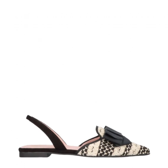 Slingback 51125 in tessuto e pelle scamosciata beige nero 