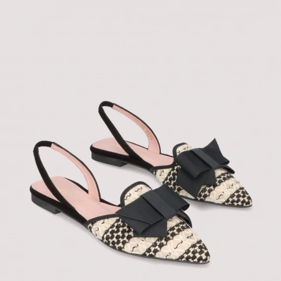 Slingback 51125 in tessuto e pelle scamosciata beige nero 