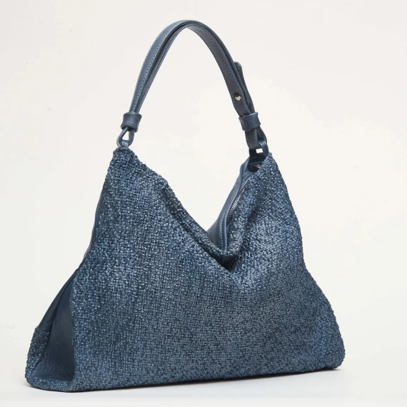 Wave Borsa a spalla intrecciata in pelle blu