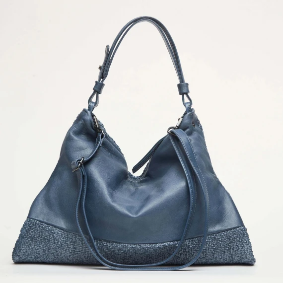 Wave Borsa a spalla intrecciata in pelle blu