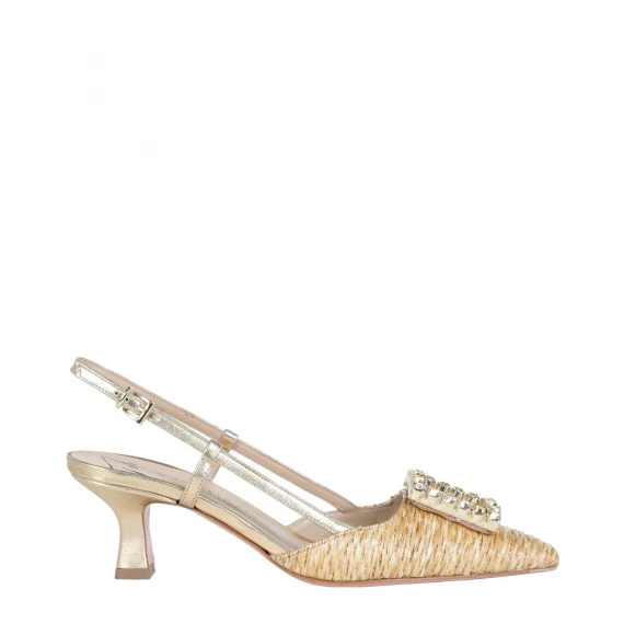 Slingback Stefy in rafia e pelle beige 